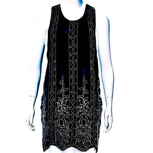 Haute Hippie Blue Western Hand Beaded Silk Velvet Shift Midi Dress NWT